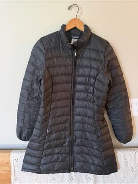 PATAGONIA Lightweight Quilted Puffer Goose Down Full Length Black Coat Size S